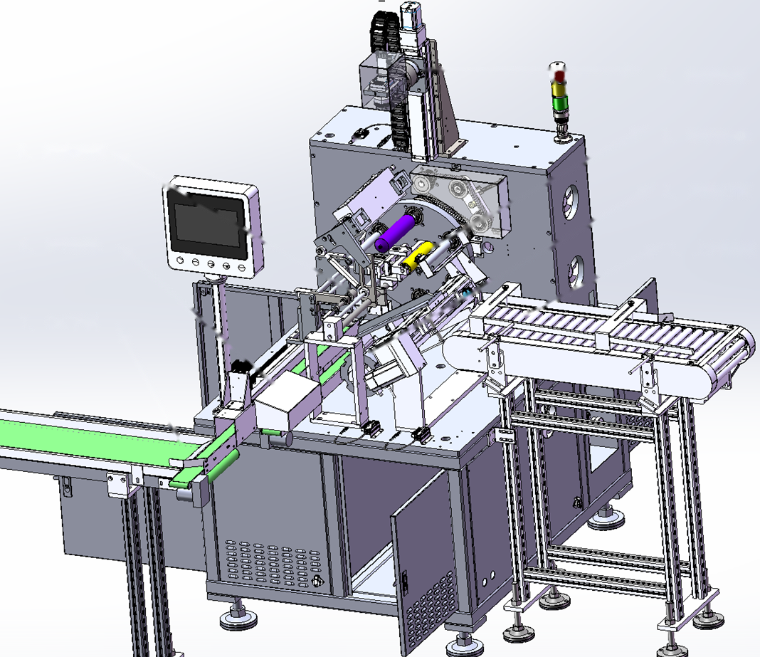 検査装置全体の供給、印刷、検査、排出を示す3D構成図